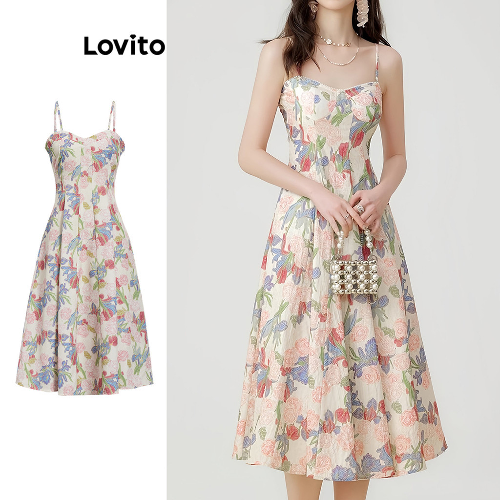 Lovito Vestido Casual Floral Com Zíper Para Mulheres L99ED680 - Women Clothes