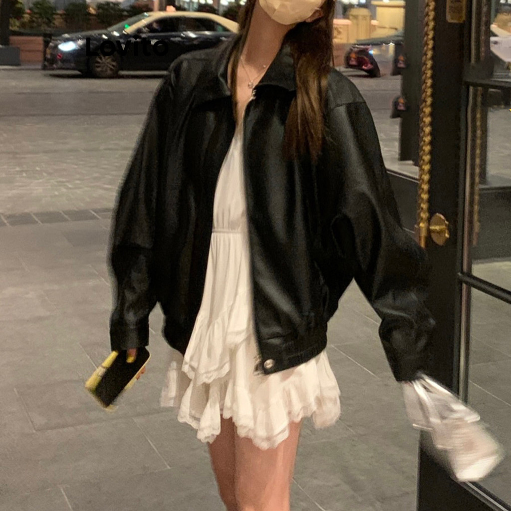 Lovito Casaco Boho com estrutura simples e fivela com zíper para mulheres L98AD175 em Oferta na Shopee