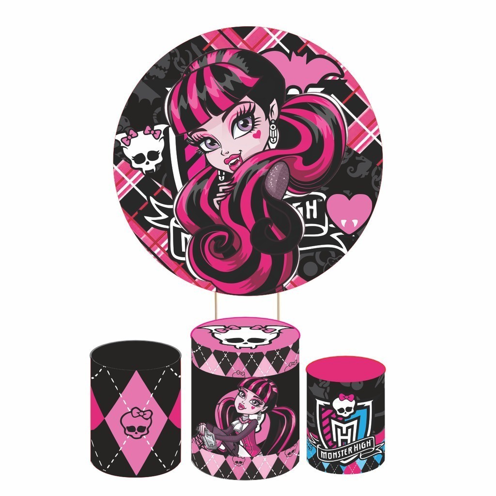 Kit Capas Para Painel Redondo e Cilindro Monster High Festa Decoração