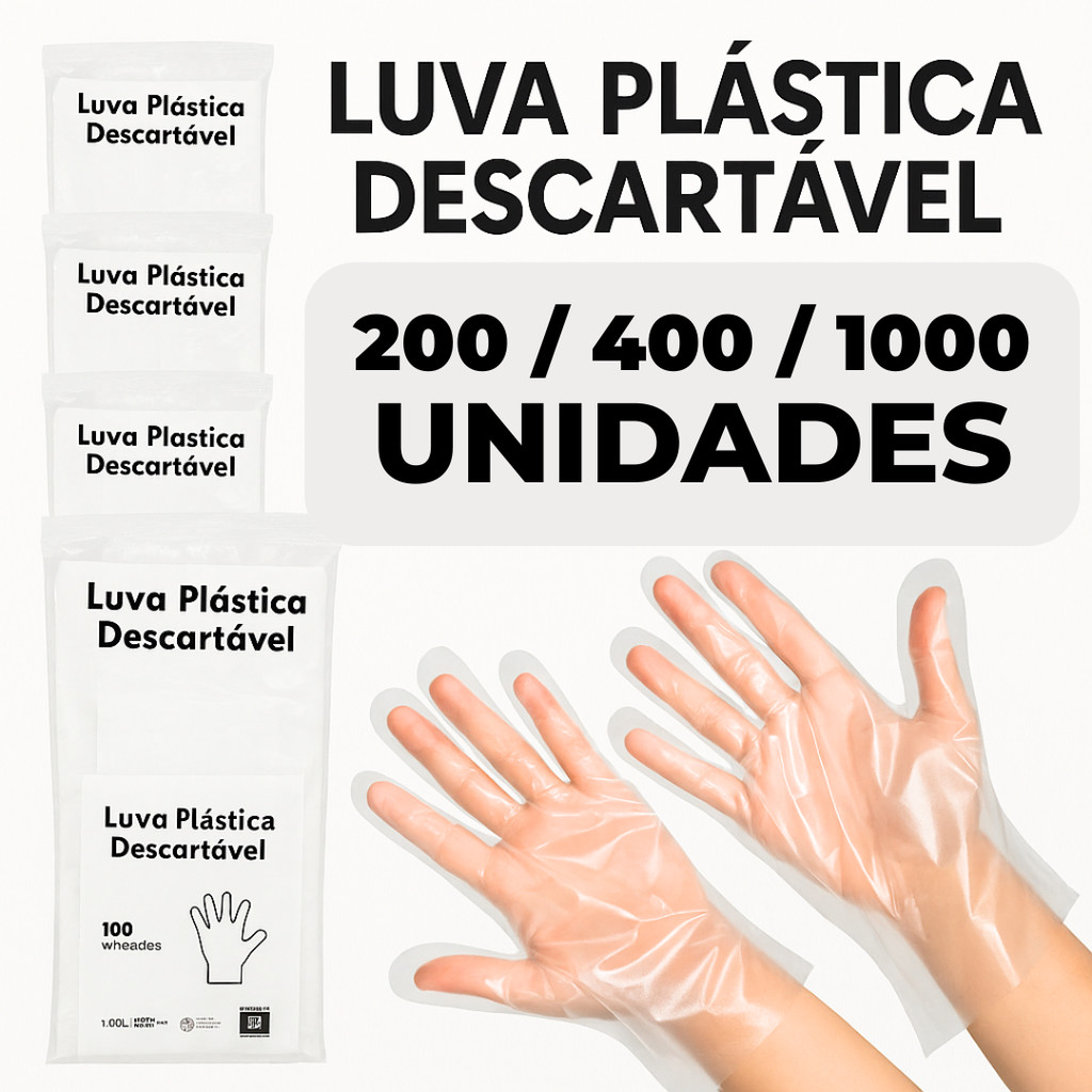 Luva Plástica Transparente Descartável Cozinha Higiene Salão De Beleza 200 / 400 / 1.000 Peças