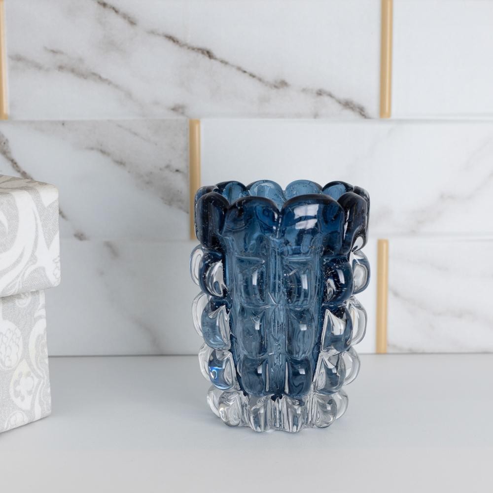 Vaso Lyor Italy de Vidro Azul 10cm x 13cm
