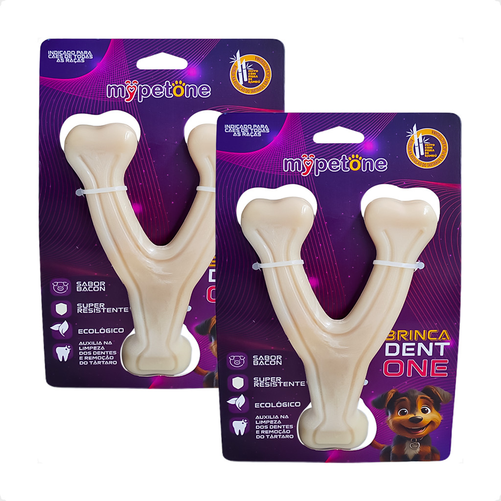 kit 2 Brinquedo Osso Bamboo Brinca Dent One Sabor Bacon - Forquilha Médio em Oferta na Shopee