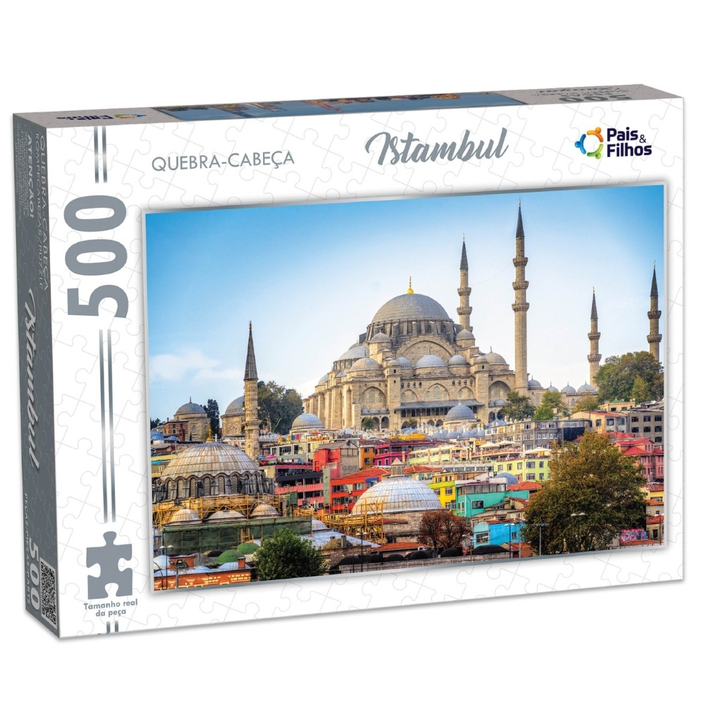 QUEBRA CABEÇA ISTAMBUL 500 PEÇAS PAIS E FILHOS PUZZLE PAISAGEM PONTO TURÍSTICO TURQUIA MESQUITA AZUL