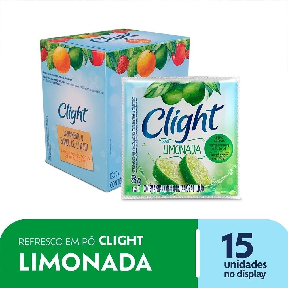 Refresco em Pó Clight sem Açúcar Limonada 8g - Display com 15 Unidades