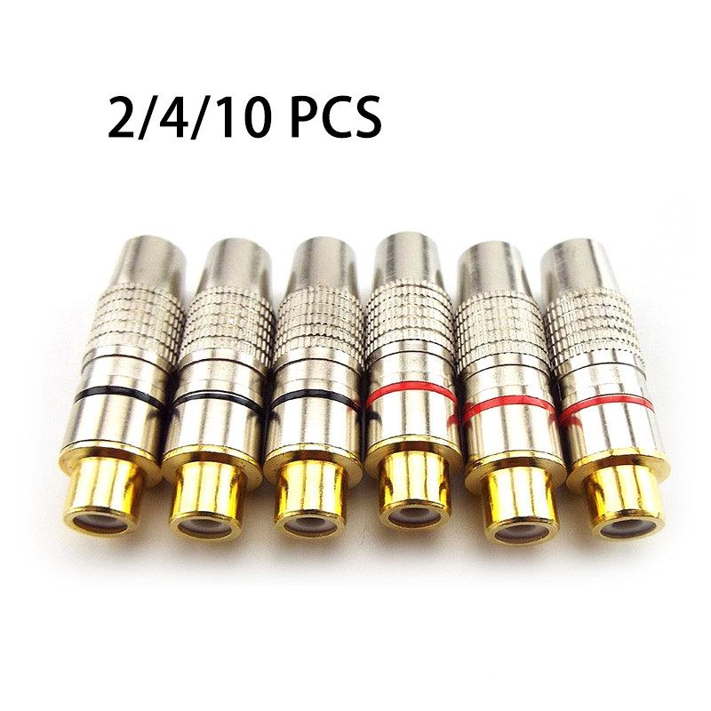 2/4/10 Pçs RCA Fêmea Jack Plug Solda Adaptador De Áudio E Vídeo Conector Balck Vermelho Conversor Banhado A Ouro Para Ca
