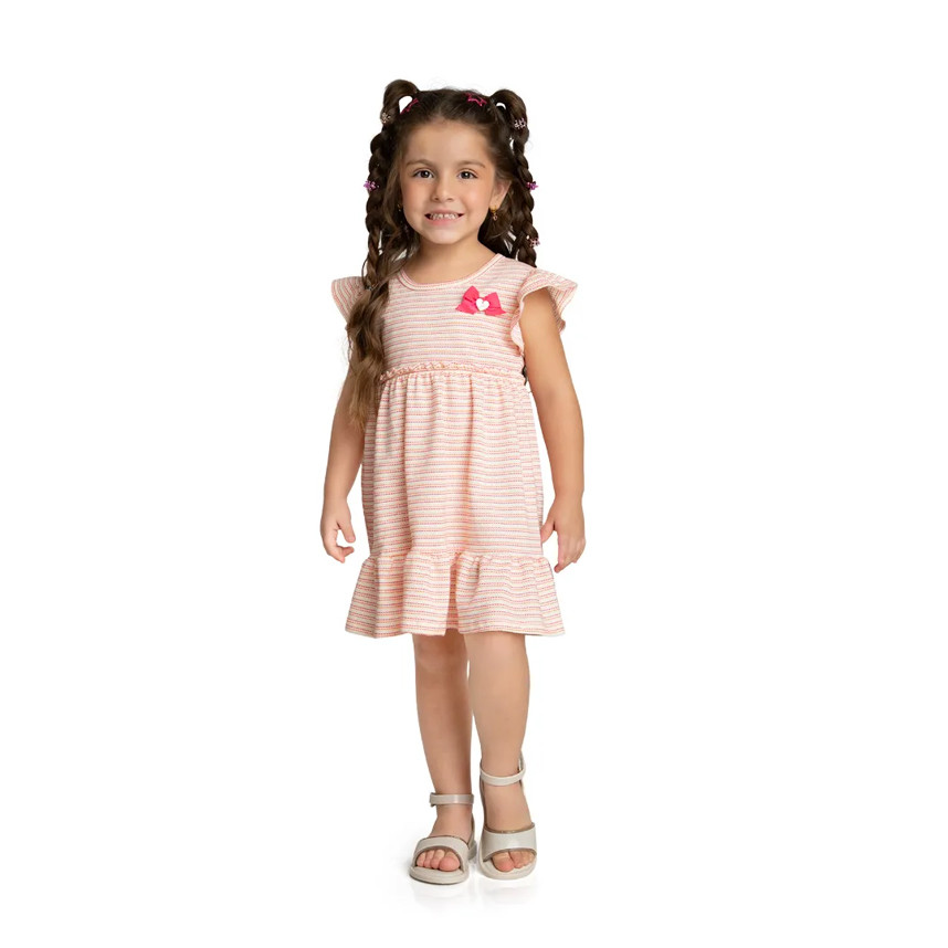 Vestido Infanil Marlan Listrado Aplicação Laço em Oferta na Shopee