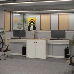 Conjunto de Escritório 3 Peças Smart Office 2 Mesas e 1 Aparador Buffet