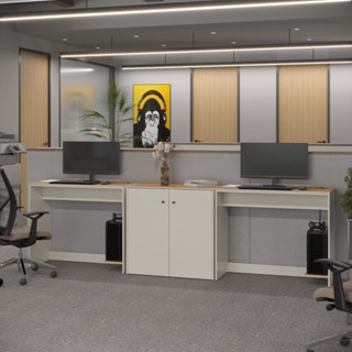 Conjunto de Escritório 3 Peças Smart Office 2 Mesas e 1 Aparador Buffet em Oferta na Shopee