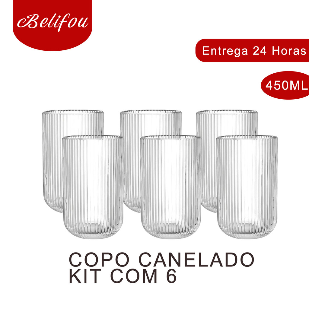 Belifou Jogo Com 6 ou 12 Peças 450ml Jogo de Copos Canelado Versalhes Clear Copos