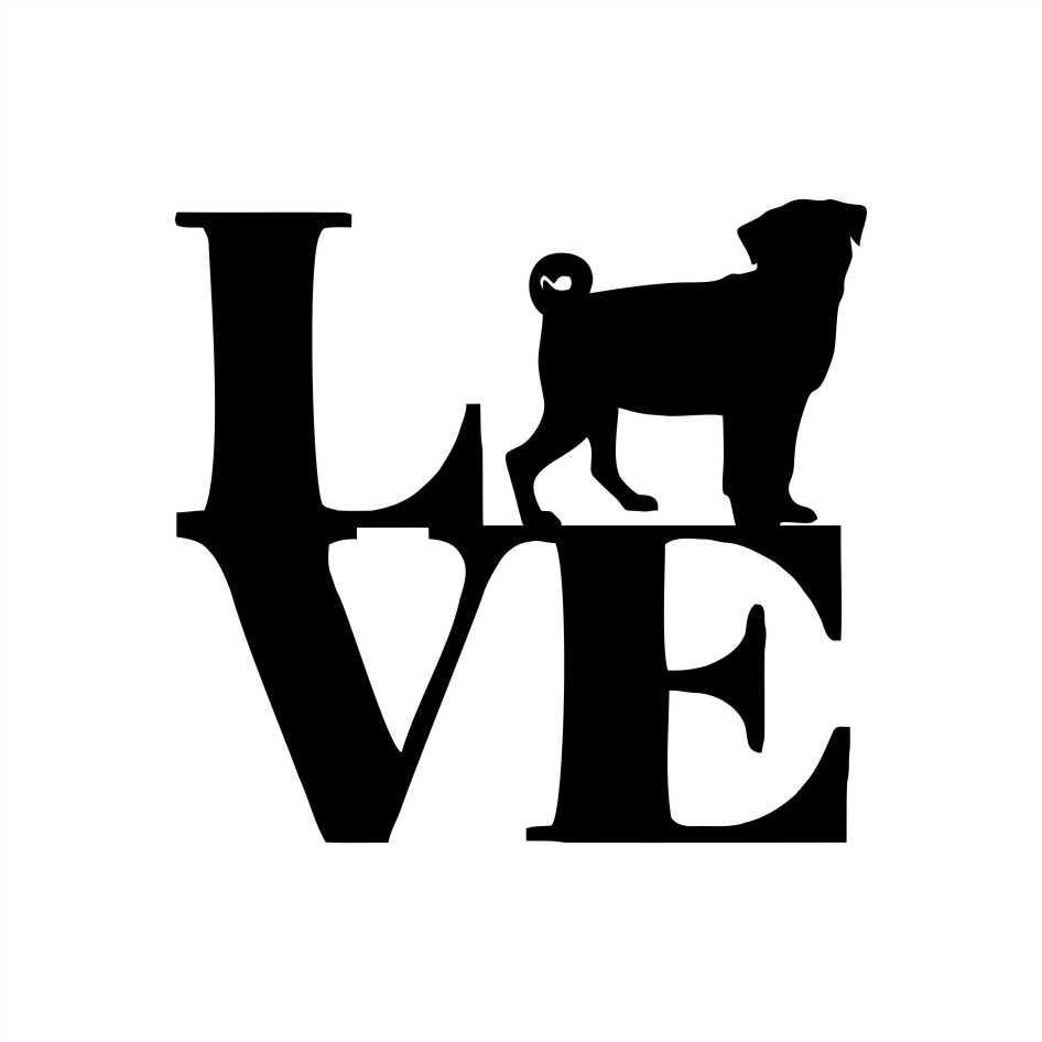 Adesivo Love Pug Cachorro Dog Pet Veterinaria 10x10cm