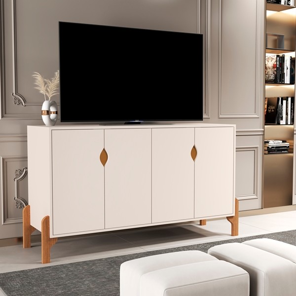 Rack Para Tv ou Aparador 4 portas Pés de madeira Talita Cor Off white - MJM Casa dos Moveis