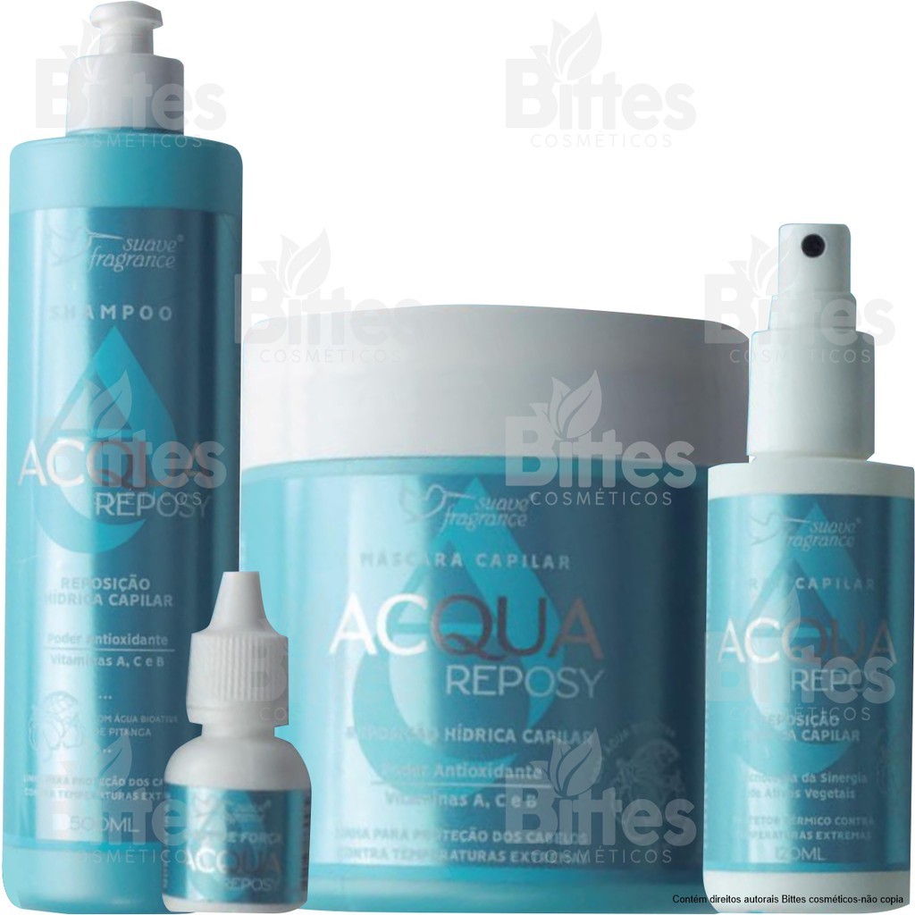 KIT ACQUA REPOSY SUAVE FRAGRANCE PROTEÇÃO TÉRMICA NUTRIÇÃO E HIDRATAÇÃO COM SHOT DE FORÇA
