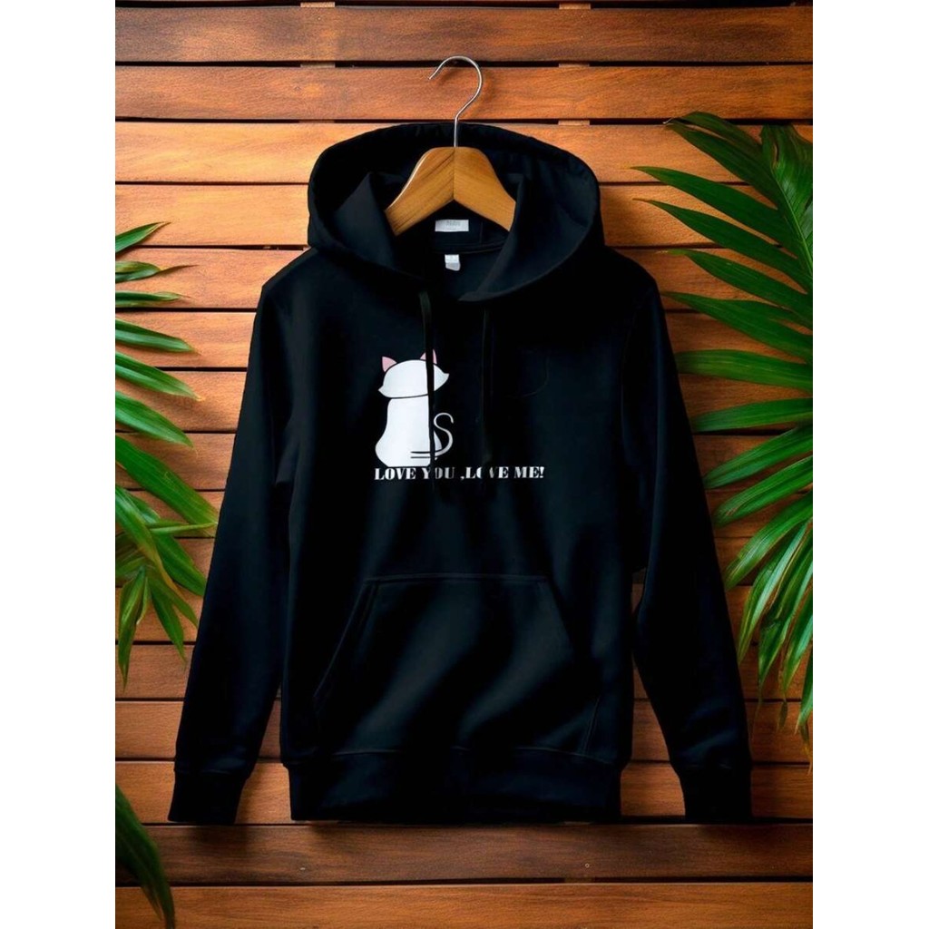 Blusa Moletom Estampa Gato Gatinho Love you, Love Me Casaco com capuz e bolso