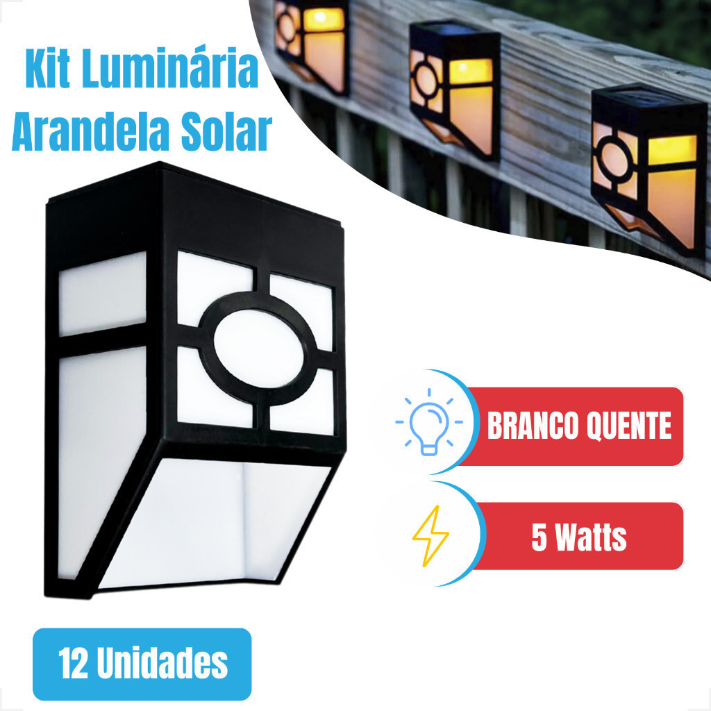Kit Luminária Arandela Solar Branco Quente Parede Externa Vazada Paisagismo 4UN 8UN 12UN HORIZON