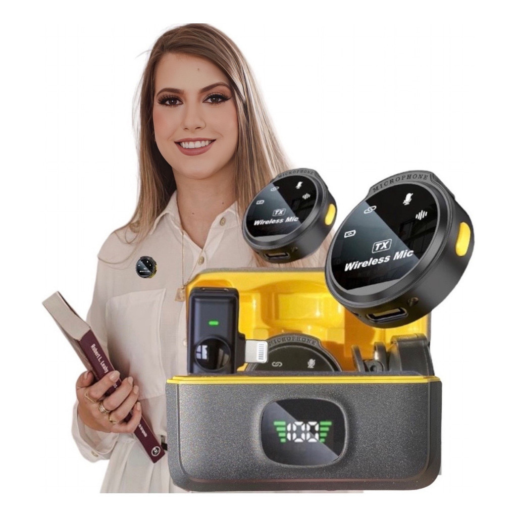 Microfone Lapela J6 Sem Fio | Imã | Preto Redondinho | Tipo-C e Lightning/Iphone em Oferta na Shopee