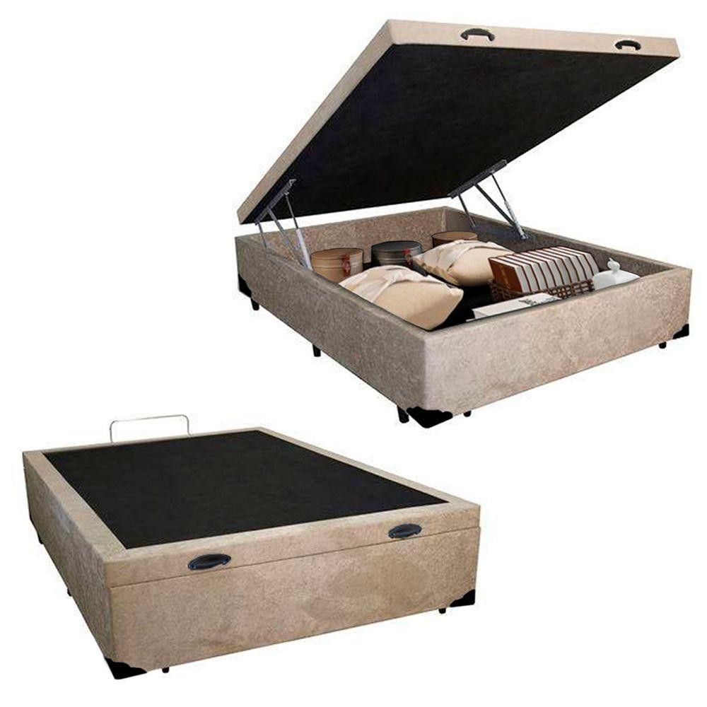 Cama Box Baú Casal Suede Serene personalização na cor Bege 138x188x44