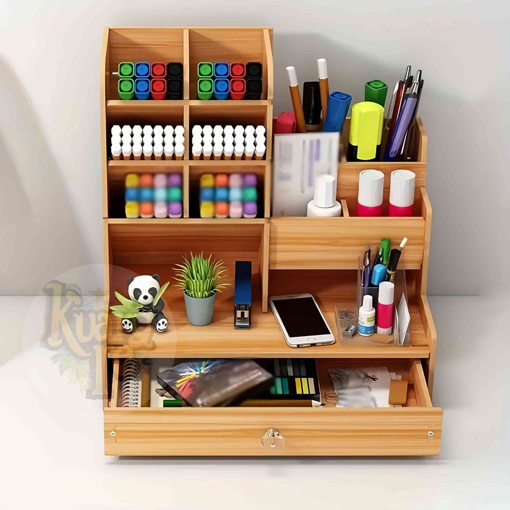 Organizador De Mesa  Escritório Multiuso C/ Gaveta Nicho Canetas