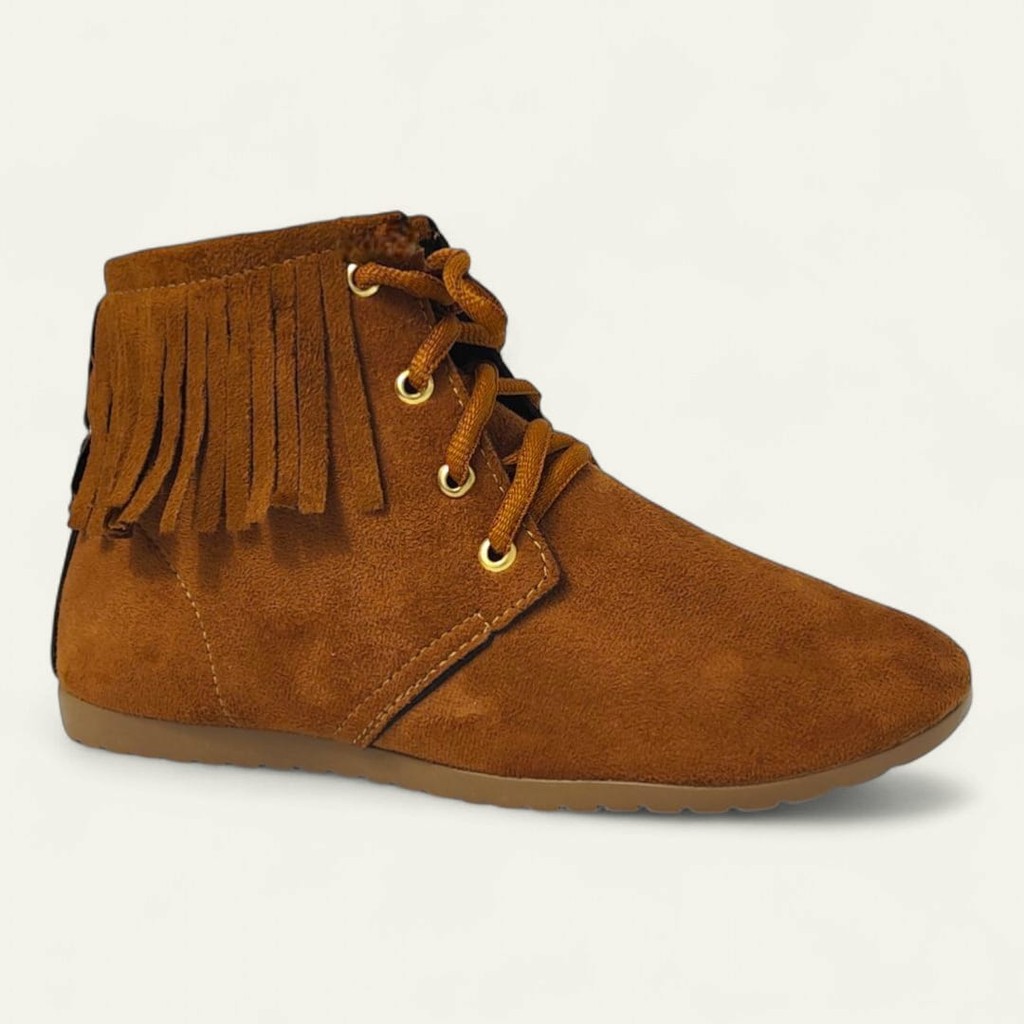 Bota Feminina Cano Curto Confortável Cadarço Casual Coturno Franja em Oferta na Shopee