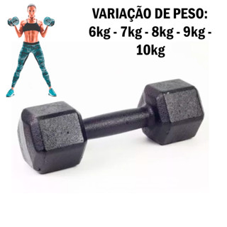 Halter Sextavado Pintado 6 a 10 Kg "Unidade" - Treino em Casa Musculação Academia Crossfit em Oferta na Shopee