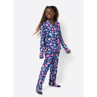 Pijama Infantil Menina Inverno Blusa Manga Longa e Calça Viscose 2 Peças Teen Onça Puket em Oferta na Shopee