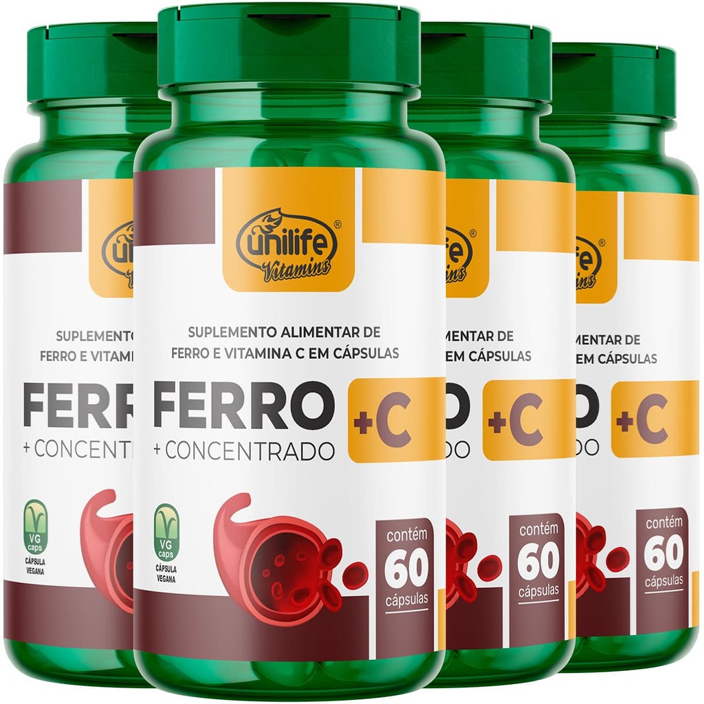 Ferro + Vitamina C 4 X 60 Cápsulas Unilife