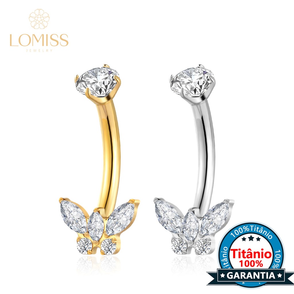 Piercing Umbigo Banana Borboleta Titânio Zircônia em Oferta na Shopee