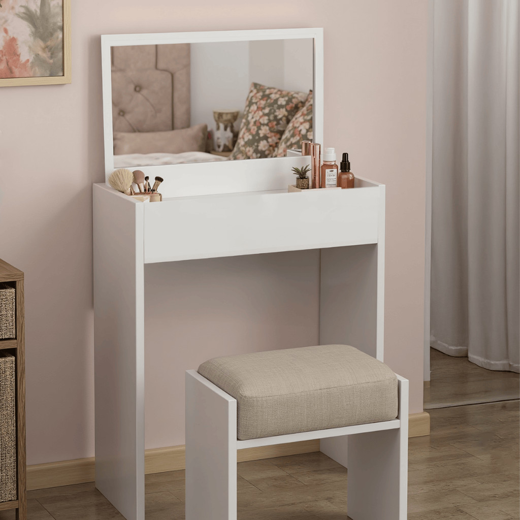 Penteadeira Camarim Console Porta Maquiagem Com Espelho Escrivaninha Com Tampa Multiuso Para Quarto em Oferta na Shopee