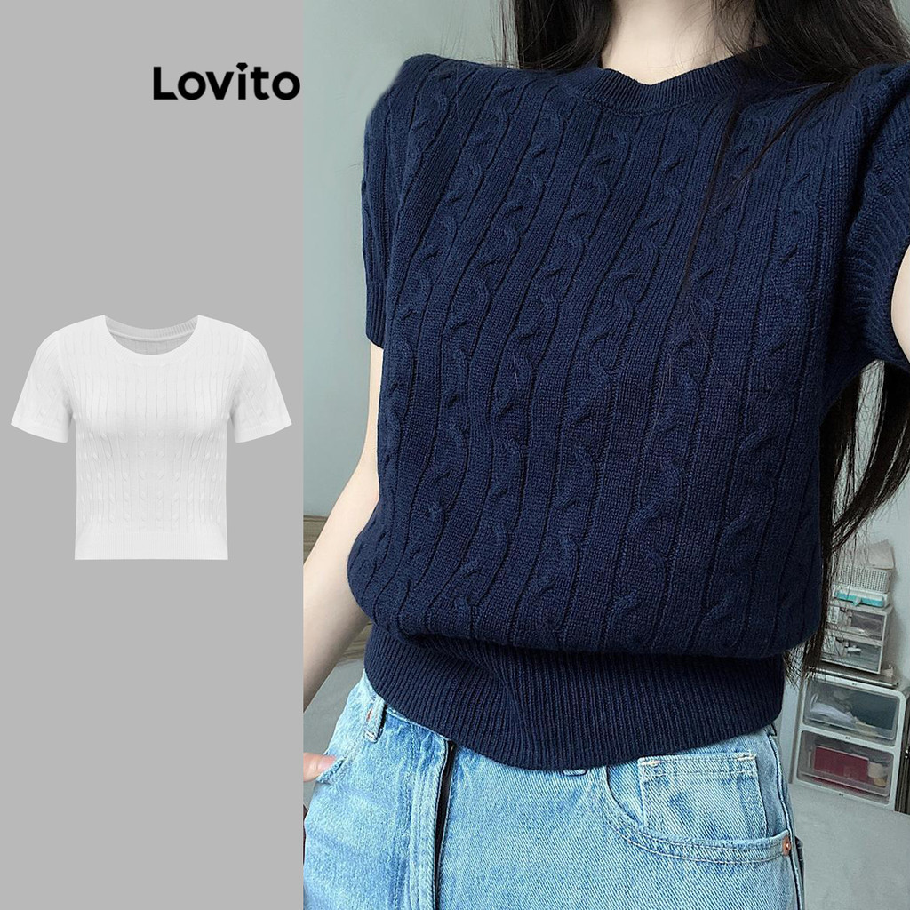 Lovito Top De Malha Casual Liso Básico De Malha Para Mulheres LNE43135 (Multicolorido) em Oferta na Shopee