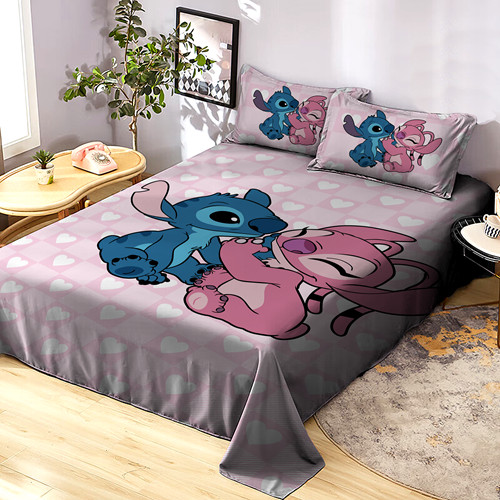 Lençol Casal de Personagem Lilo & Stitch sem elástico 3 Peças COR:LCC 32 Cama Colcha Infantil Disney