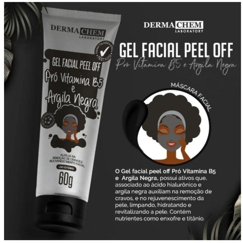 Detalhes do Gel Facial Peel Off Argila Negra Vitamina B5 60g Dermachem