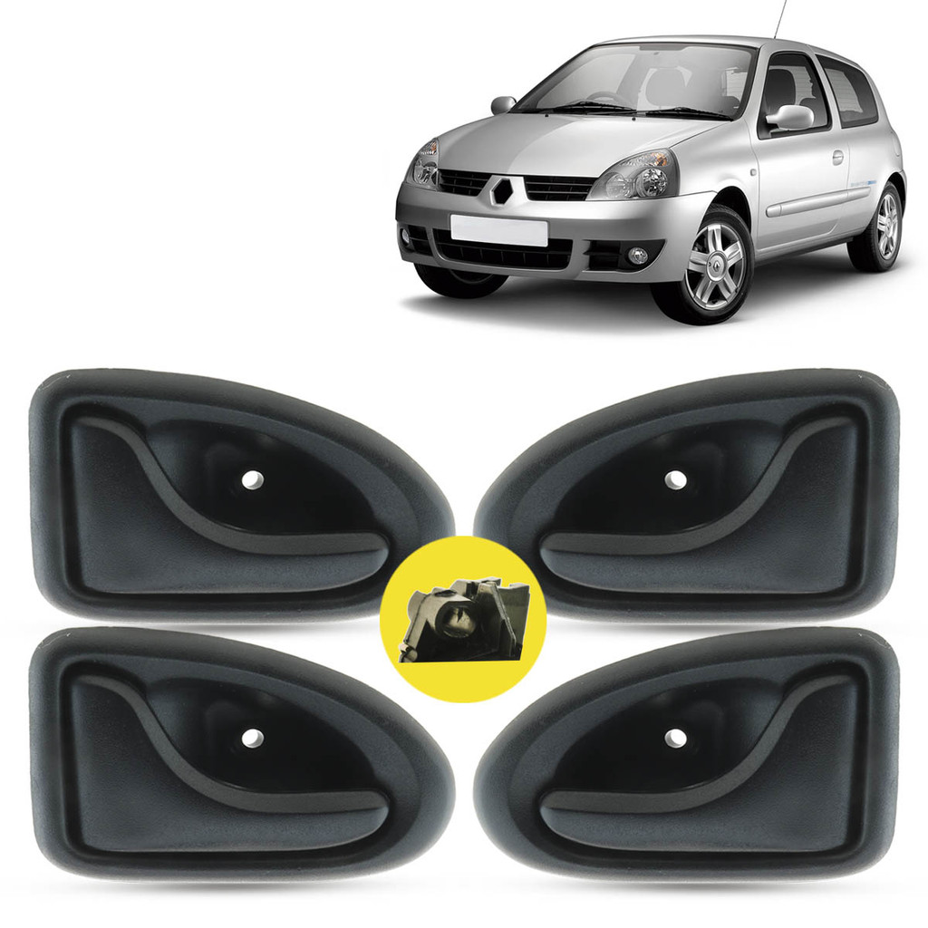 Kit 4 Maçaneta Interna da Porta Dianteira Traseira Encaixe Cabo Aço Renault Clio Master Mégane Scénic Hatch Sedan Symbol