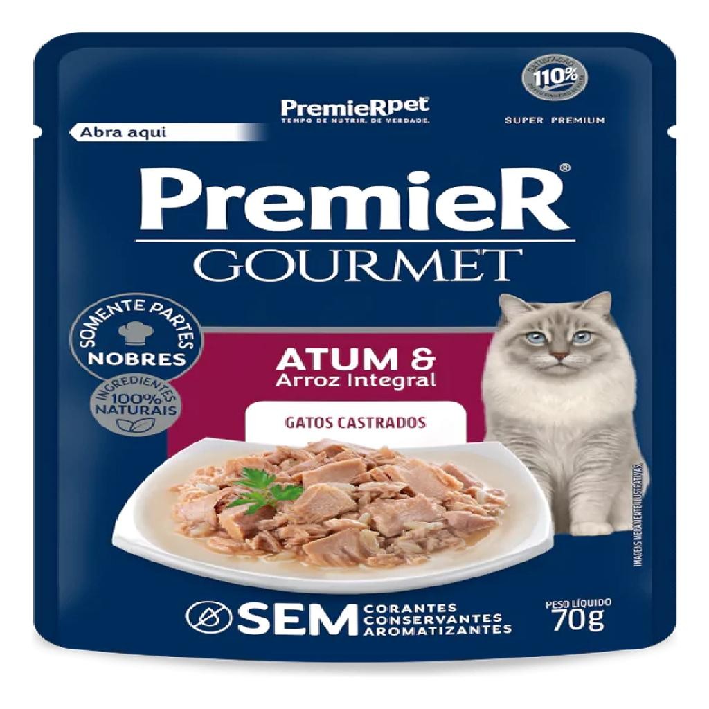 Kit com 10 Unidades de Sachê Premier Para Gatos Adultos Castrados Atum 70g