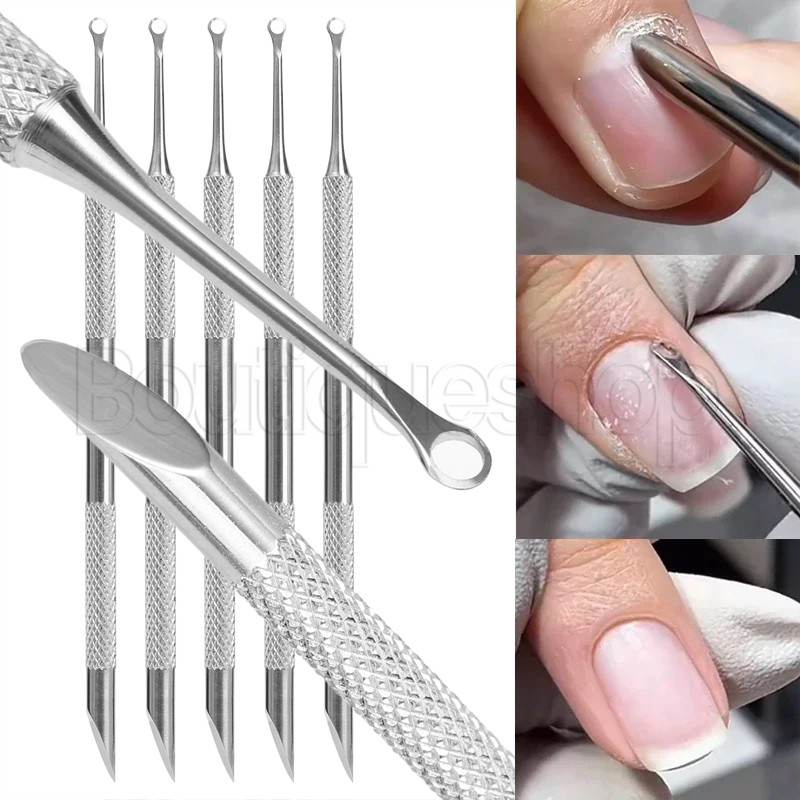 Pá De Cabeça Oblíqua Circular Push-Removedor De Aço Inoxidável Bastão De Manicure-Remove Empurrador De Cutícula De Pele 