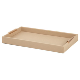 Bandeja Em MDF C/ Revestimento PU Enfeite Decoração Moderna Couro Sintético Mesa Posta Alça Dourado