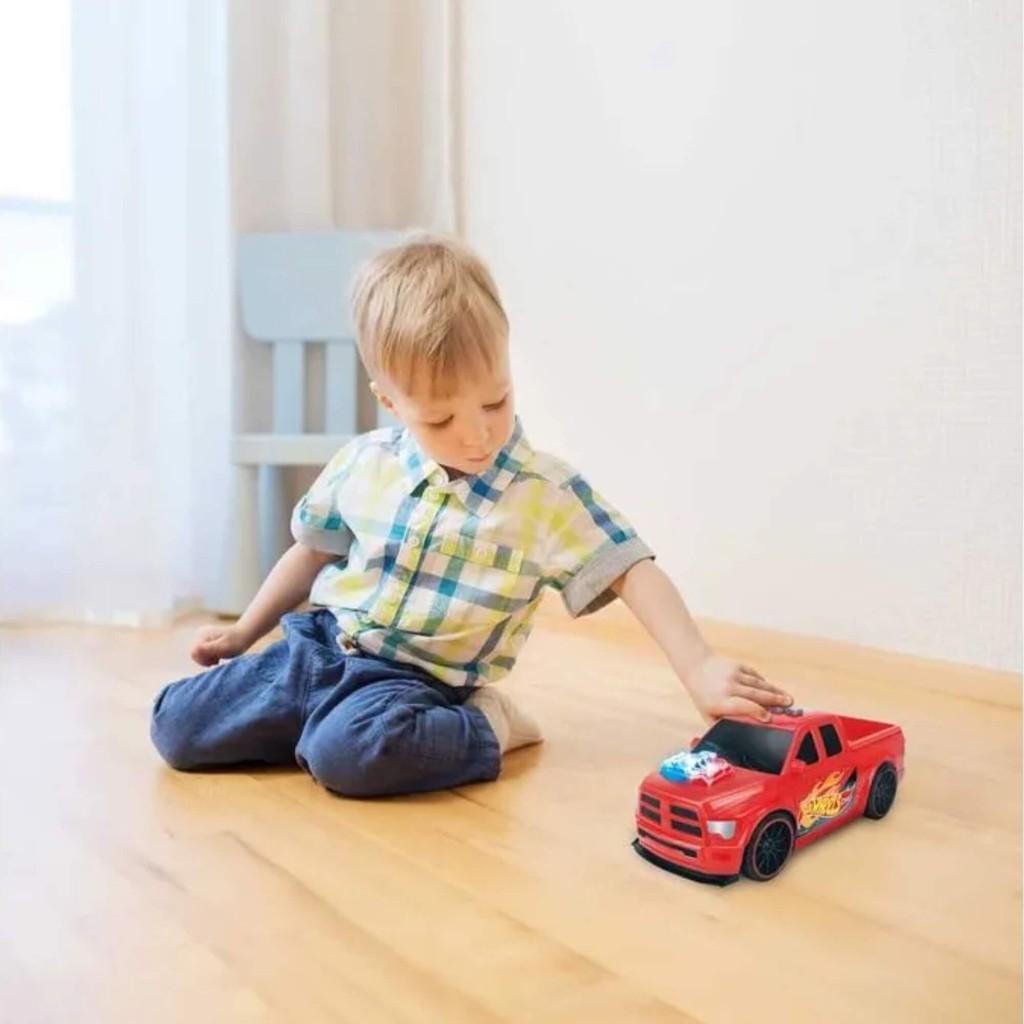 Detalhes do Brinquedo Infantil Carrinho Hot Wheels Pick Up Truck Vermelho Com Luz e Som Multikids - BR1820