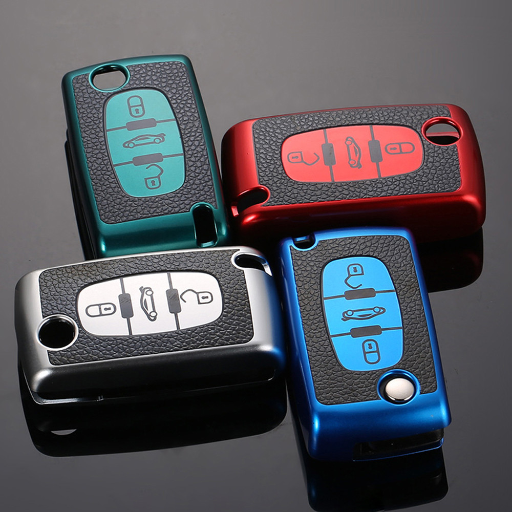 Capa De Couro TPU 2/3 Botões Para Chave Remota De Carro , Citroen C2 C3 C4 C5 C6 C8 Peugeot 107 207 307 307S 308 407 607