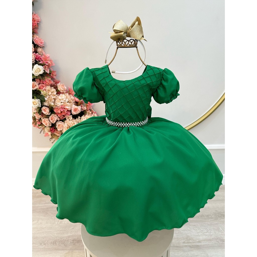 Vestido Infantil curto Verde Bandeira Daminha formatura festas