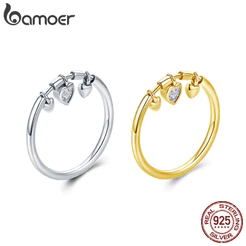 Bamoer 925 Sterling Sliver Ring Coração Requintado Moda Joias Presentes Para Mulheres