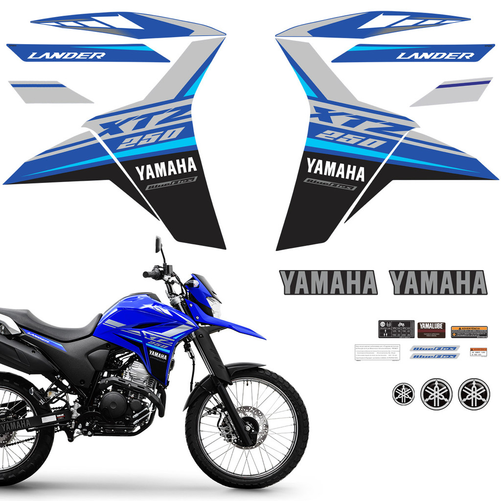 Adesivos Moto Yamaha Lander Xtz 250 2021 2022 Azul + Logo em Oferta na Shopee
