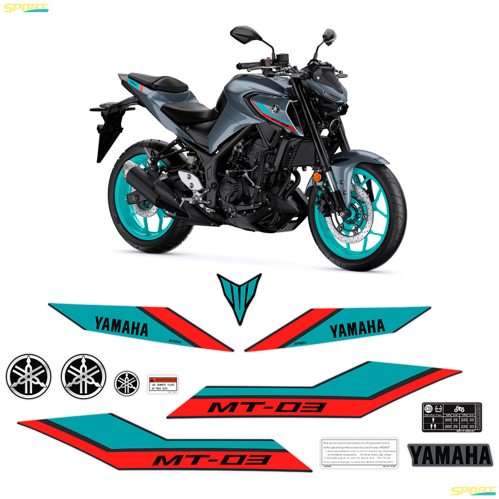 Kit Adesivos Yamaha MT-03 2023/2024 Moto Cinza + Emblemas em Oferta na Shopee