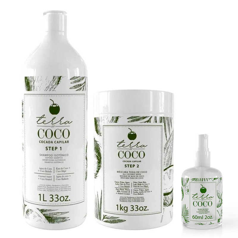 Kit Shampoo Isotônico 1L e Máscara Toda de Coco 1kg + Elixir de Coco 60ml - Terra Coco