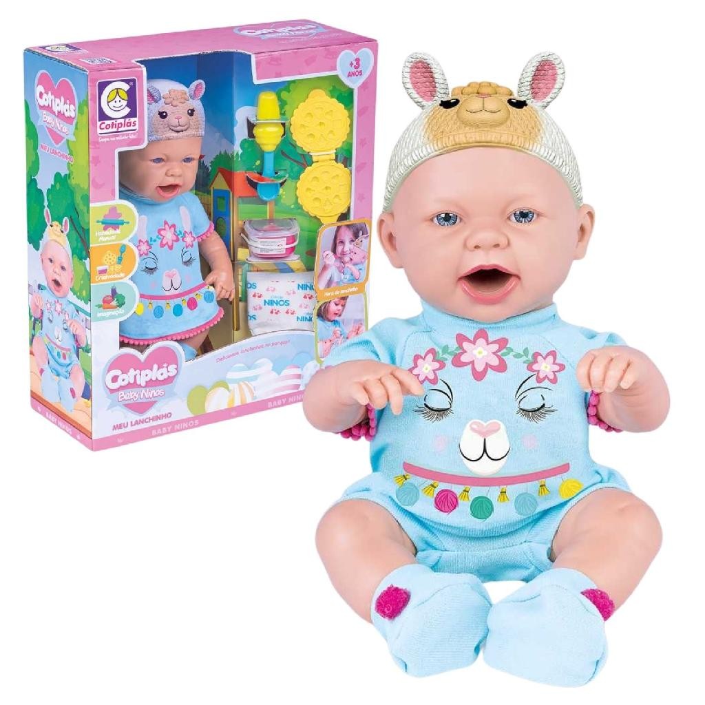 Boneca Comidinha Baby Ninos Hora do Lanche Come e Faz Caquinha Com Acessórios Cotiplás