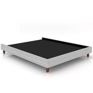 Cama Queen Base Box Pés Madeira 168cm Suném P05 Linho Cinza Claro Bouclê cru - Lyam Decor em Oferta na Shopee