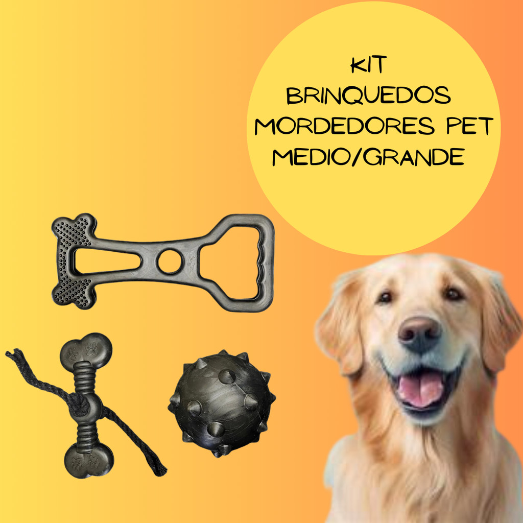Kit Brinquedos Para Cachorro Puxador + Bola Cravo + Osso Chiclete Big Com Corda para Cães