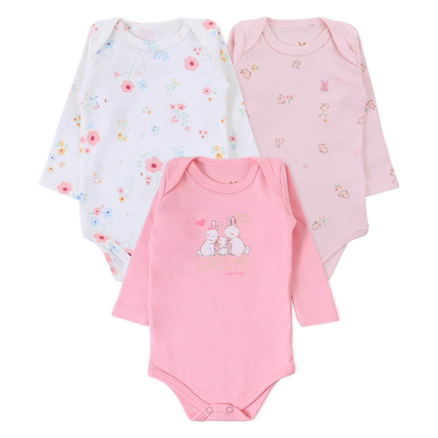 Kit Body Bebê Kiko Baby Estampa Coelha Coração  - 3 Peças - Baby & Kids Fashion