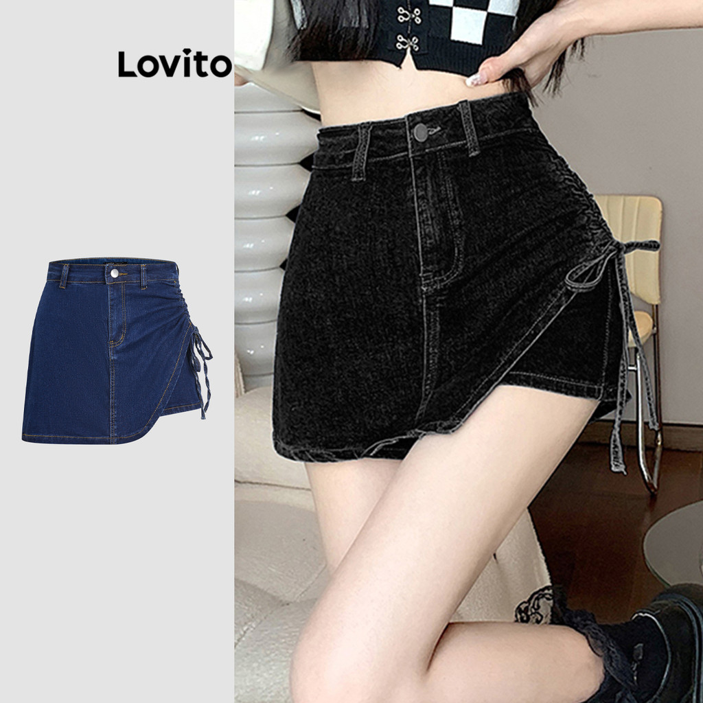 Lovito Shorts Casuais Com Cordão Liso E Cadarço Falso 2 Em 1 Para Mulheres L74ED007 (Multicolorido) - Women Clothes