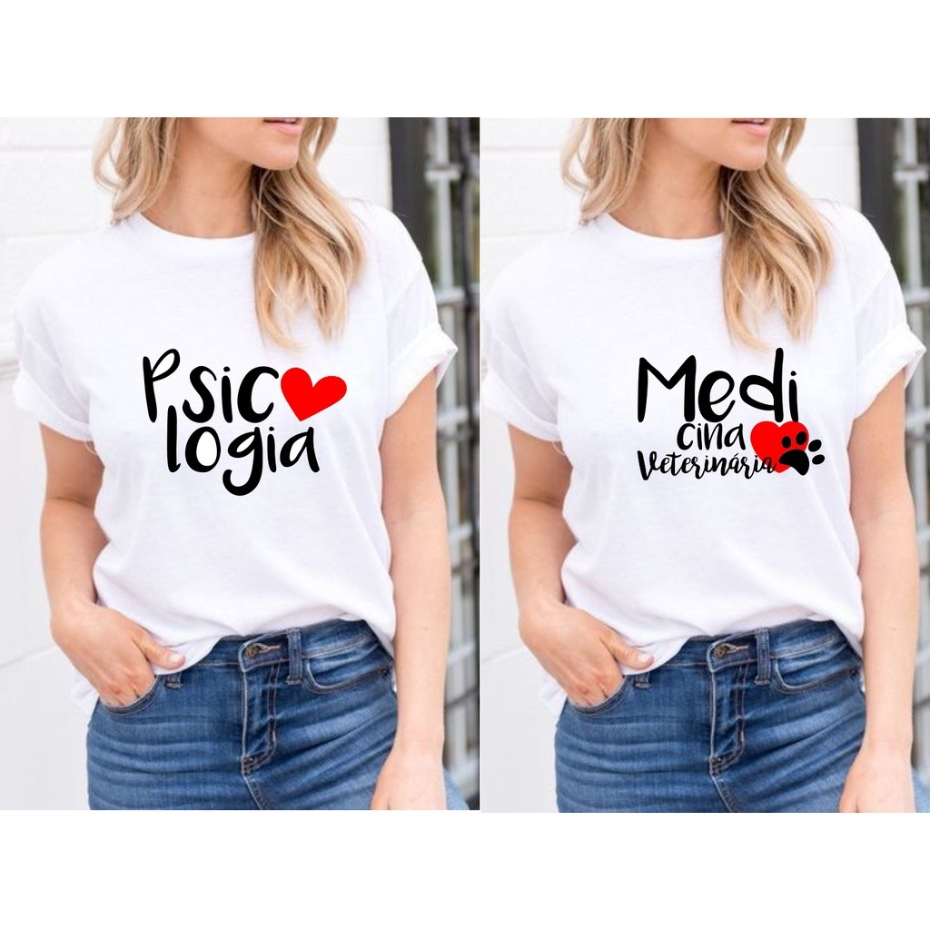 Linda Camiseta Blusa Feminina Profissões, , Nutrição, camiseta Psicologia, Radiologia, Biomedicina, Gastronomia