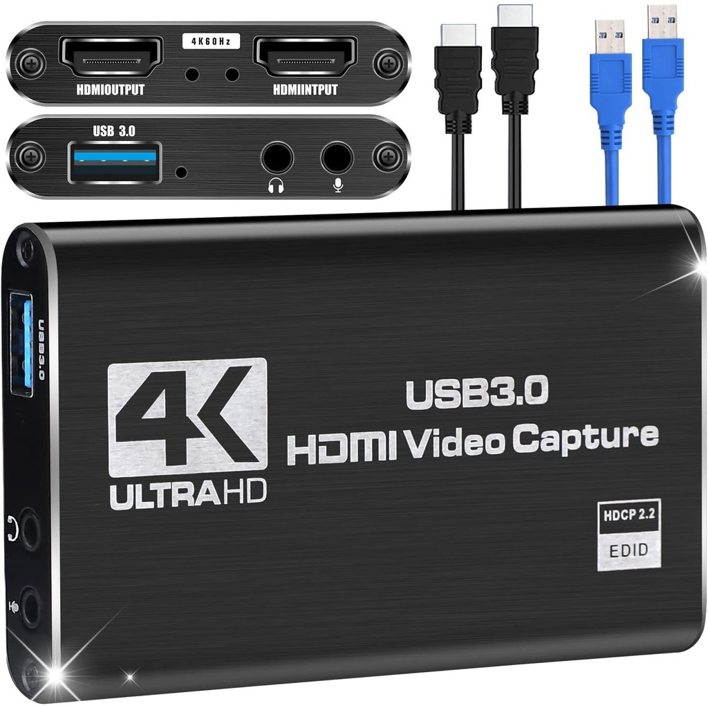 Placa Captura Vídeo 4K/1080P 60FPS HDMI a USB3.0 Compat. Nintendo Switch/PS5/PC/OBS em Oferta na Shopee