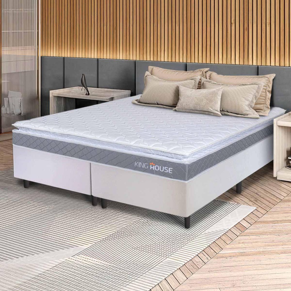 Conjunto Box Branco Durban Cinza Espuma D28 King 193x203x57 - King House em Oferta na Shopee