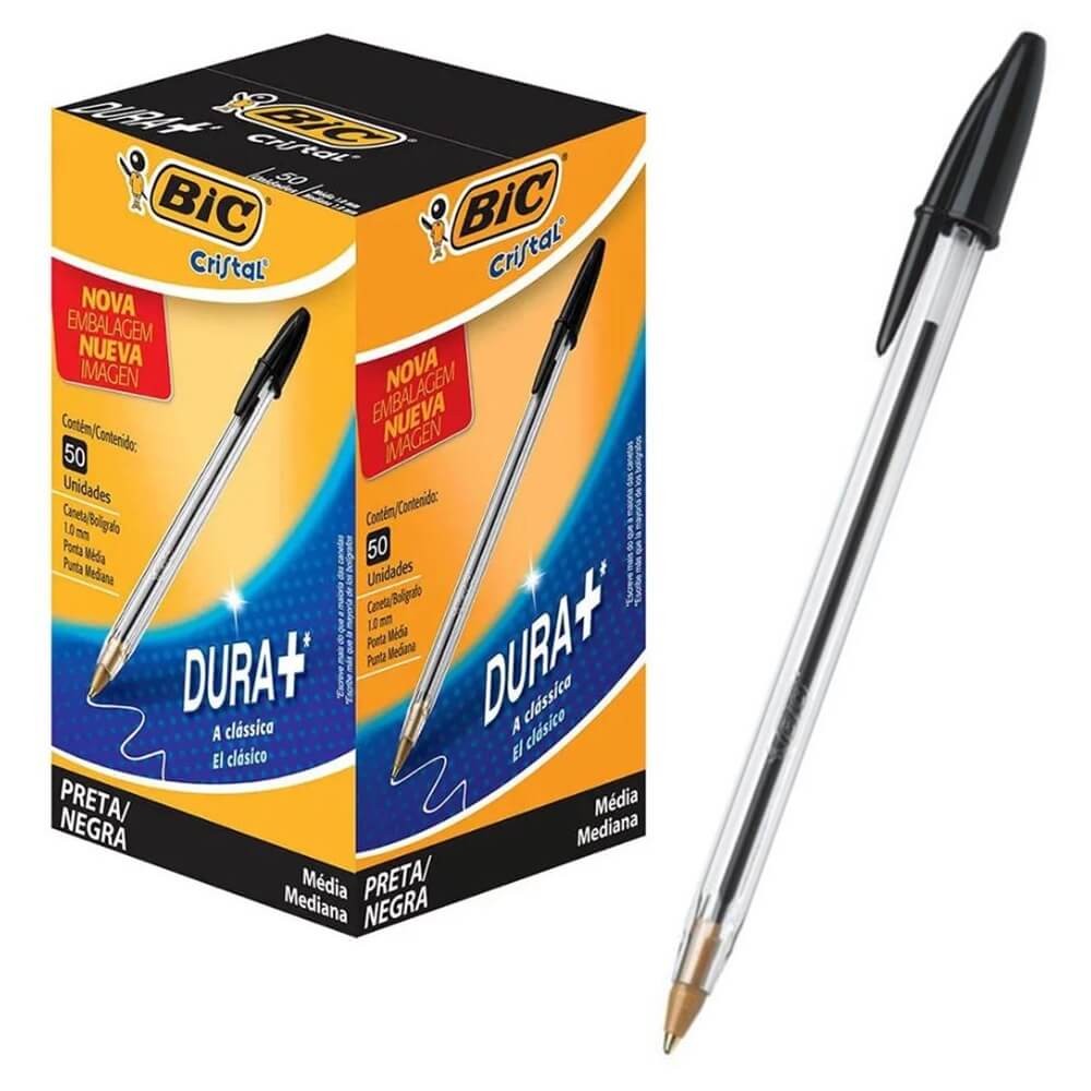 Caneta Esferografica Bic Cristal Dura Mais 1.0mm PRETA com 50 Unidades - Bic